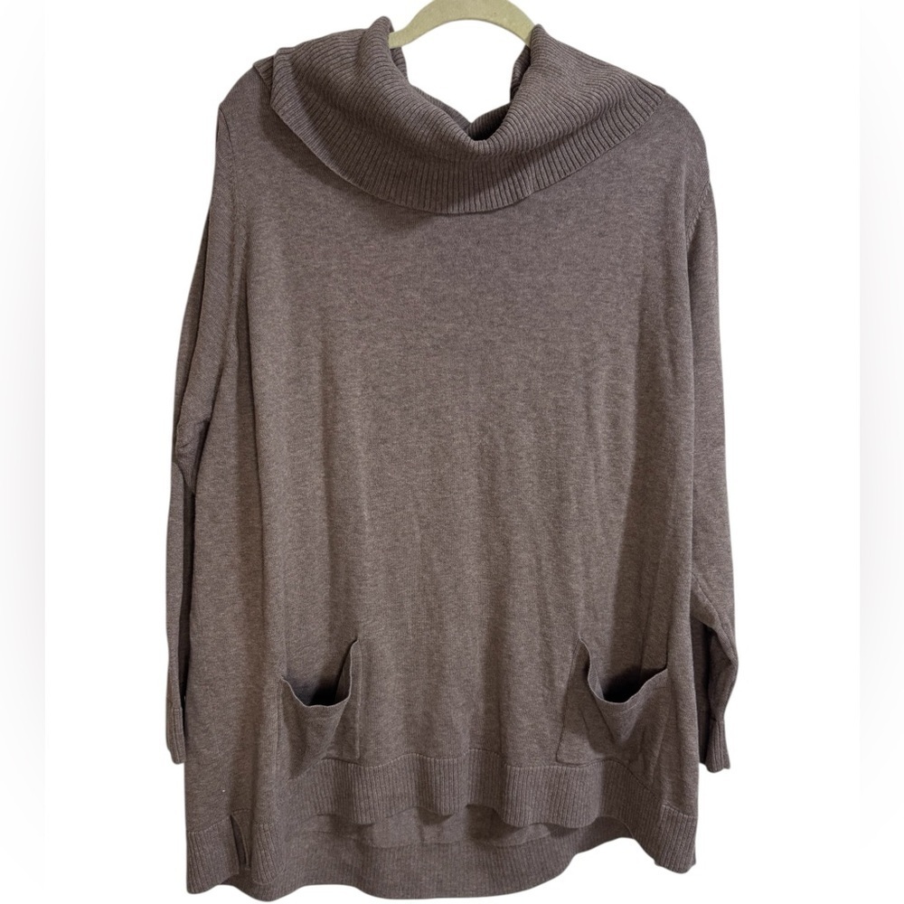 JEANNE PIERRE Brown Cowl Neck Cotton Sweater Oversized Knit -3X